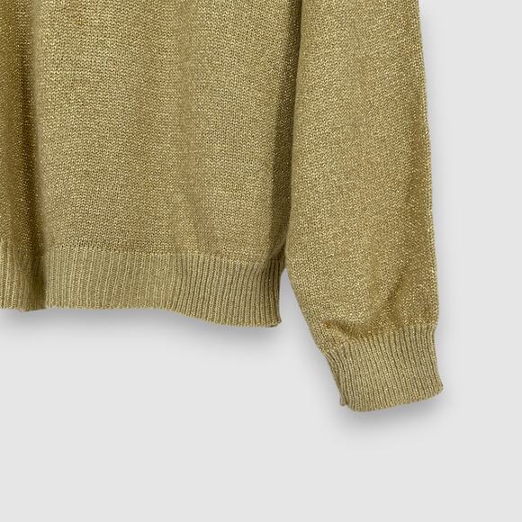 90s Vintage BFA Classics Gold Metallic Lurex Knit Sweater Large - Picture 3 of 5